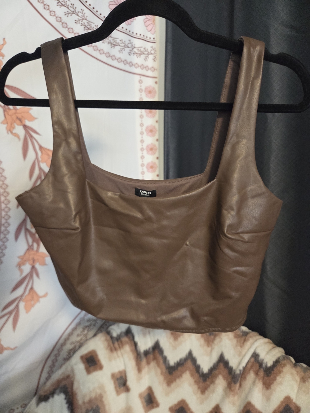 Express Brown Faux Leather Square Neck Crop Tank
